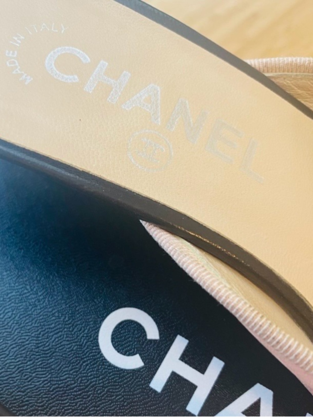 CHANEL Pink and Black Leather Two-Tone Ballet Mules Vtg Chanel Pink Heels Shoes - Picture 2 of 5